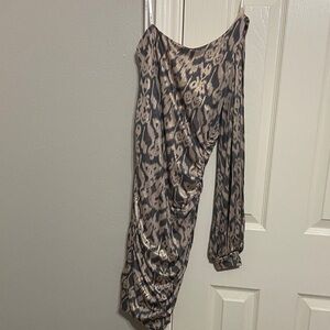 B Darlin One Shoulder Animal Print Dress - Black and Tan